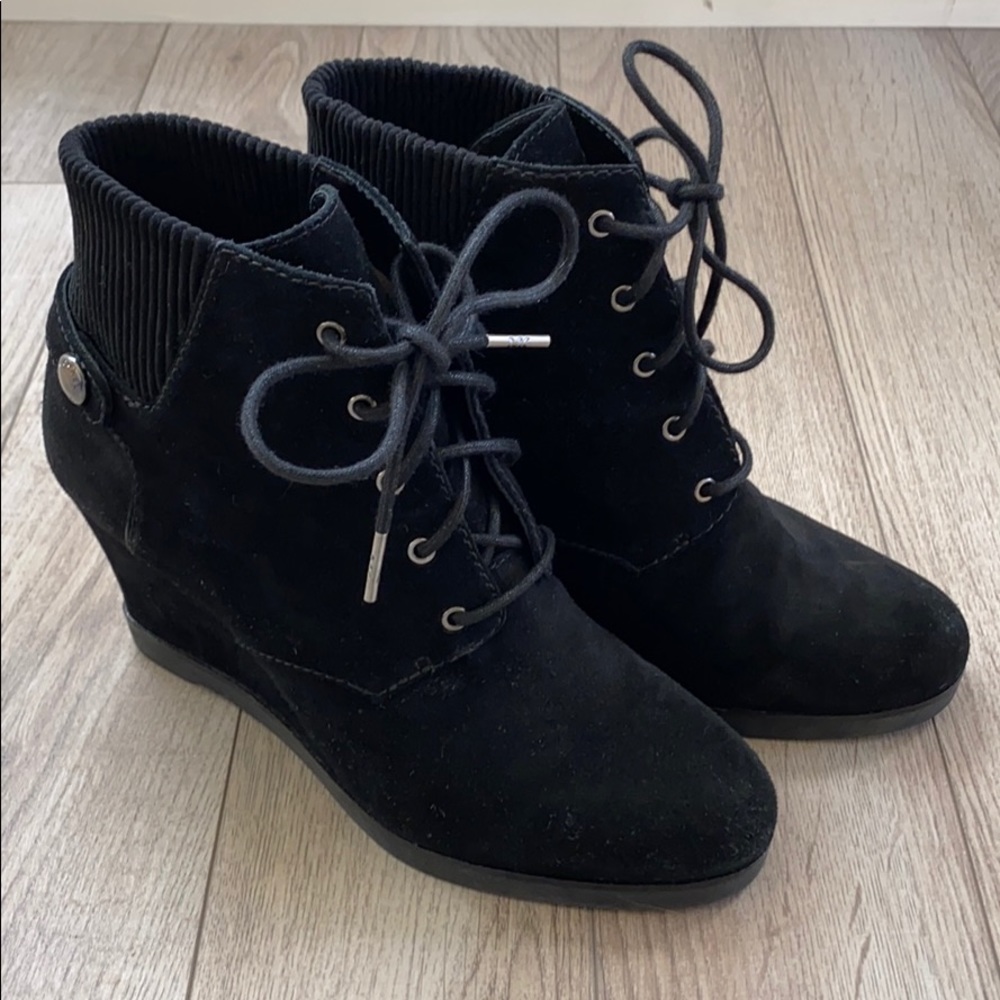 Michael Kors black suede wedged ankle boots
